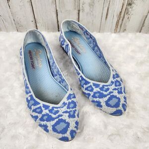 Skechers Cleo Blue Leopard Print Flats Size 6.5